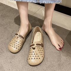 Women's Heart Hollow Out Flat Shoes Round Toe Slip On Casual Walking Flats