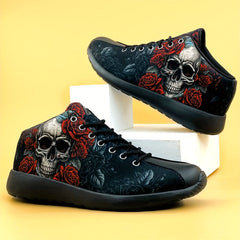 Halloween Skull & Rose Pattern Lightweight Sneakers Soft Thick Sole