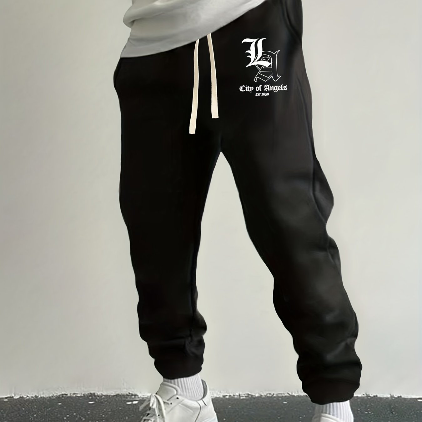 LA Letter Print Drawstring Sweatpants Loose Fit Pants Men's Casual Joggers