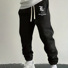 LA Letter Print Drawstring Sweatpants Loose Fit Pants Men's Casual Joggers