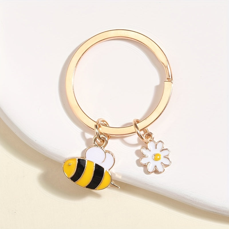 Cartoon Bee & Daisy Keychain Animal Key Ring Purse Bag Charm