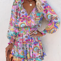 Paisley Print Mini Dress Long Sleeve Casual Dress