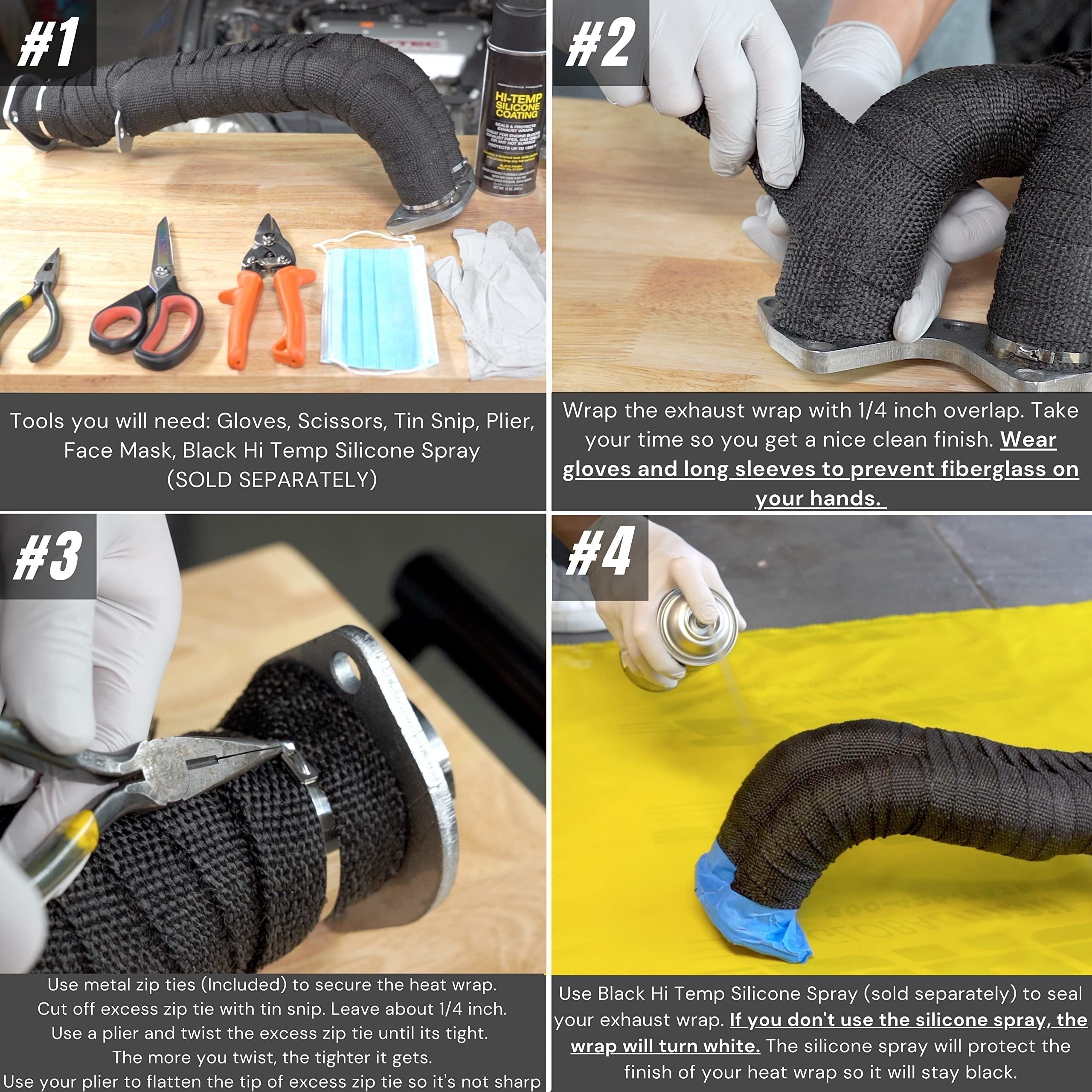 Motorcycle Fiberglass Heat Wrap Roll with Stainless Ties