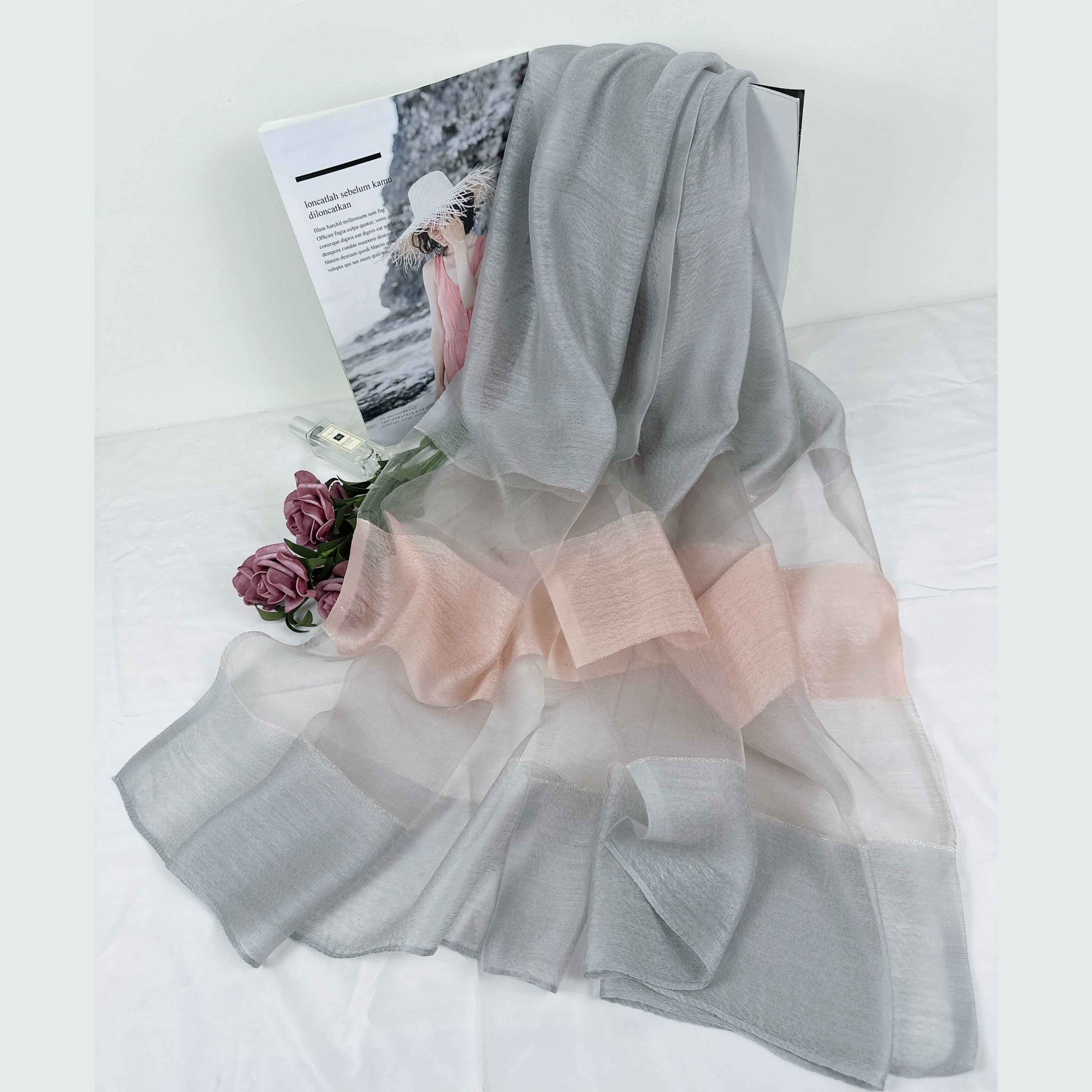 Silk Scarf Contrast Sunproof Shawl Lightweight Breathable