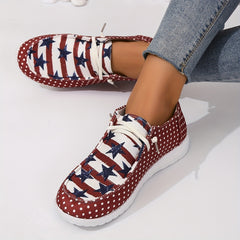 Women's Polka Dot & Star Pattern Canvas Shoes Casual Lace Up Outdoor Shoes