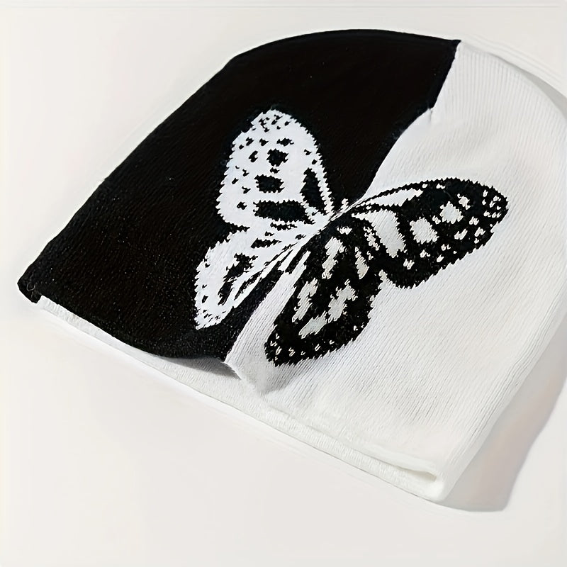 Y2K Jacquard Butterfly Beanie Knitted Hat Cap for Warmth