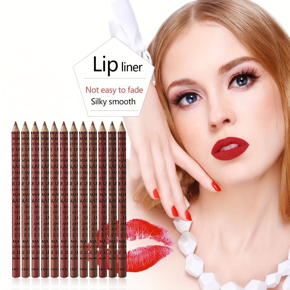 12pcs Matte Lip Liner Pen Natural Nude Smooth Lip Makeup