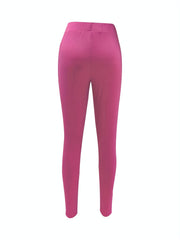 Solid Button Decor Carrot Pants Casual Slim Elastic Waist Pants