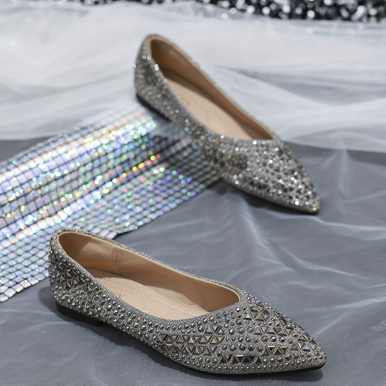 Studded Knit Ballet Flats Soft Sole Slip On Anti-Skid Shoes