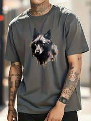 Cotton Wolf Painting Print Men's Graphic Crew Neck T-shirt