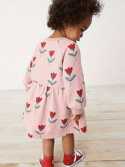 Girls Flowers Print Sweatshirt Dress for Spring/Autumn
