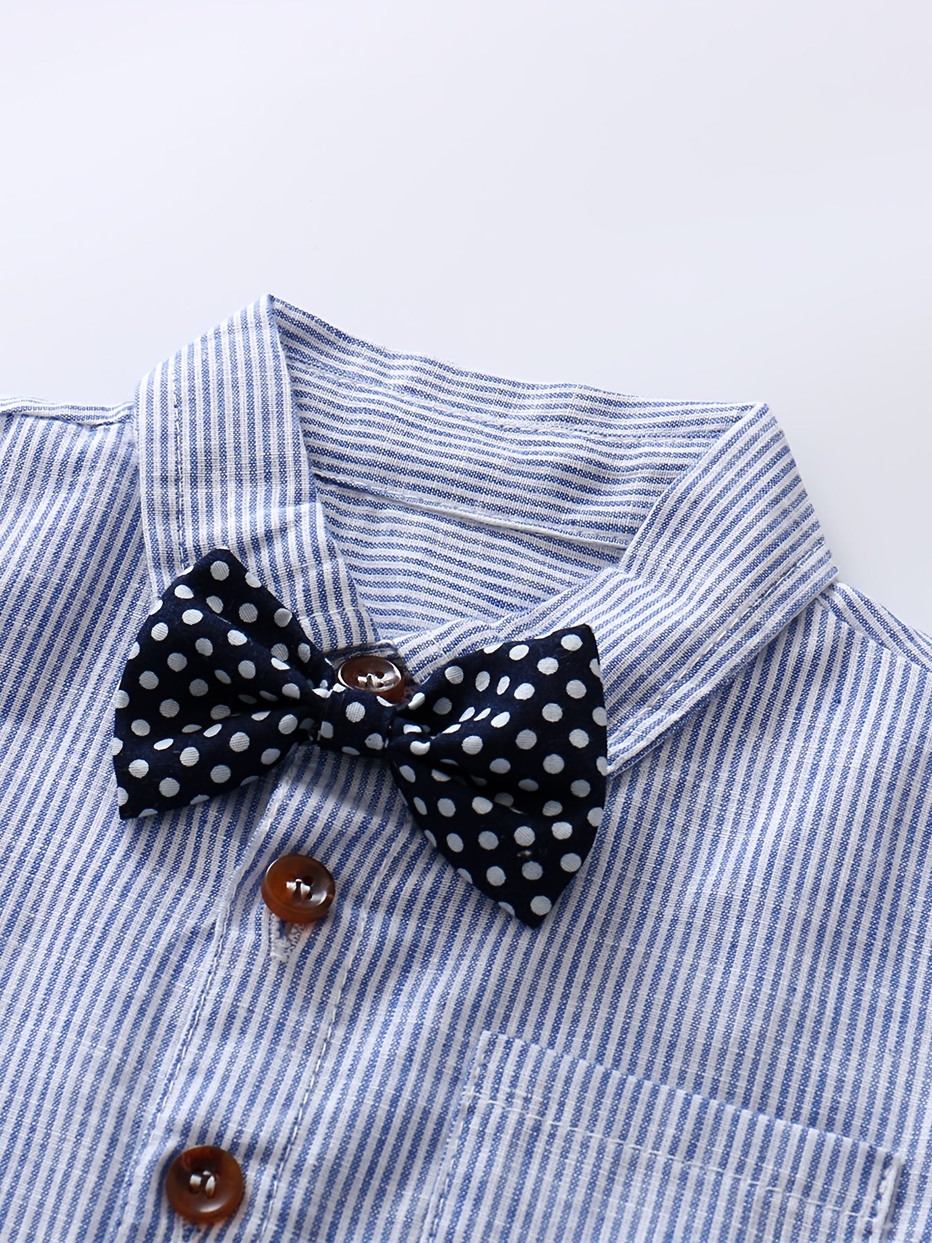 Baby Boys Gentleman Outfits Suits Bowtie Striped Bodysuit Suspender Shorts Dress