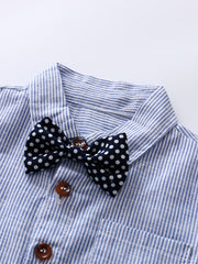 Baby Boys Gentleman Outfits Suits Bowtie Striped Bodysuit Suspender Shorts Dress