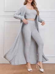 Women's Plus 3pc Ribbed Cardigan, Tank Top & Pants Set