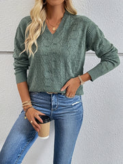 Eyelet V Neck Pullover Sweater for Fall & Winter