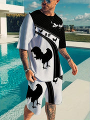 Rooster Pattern Mens 2 Piece Shorts Set Summer Casual Outfit
