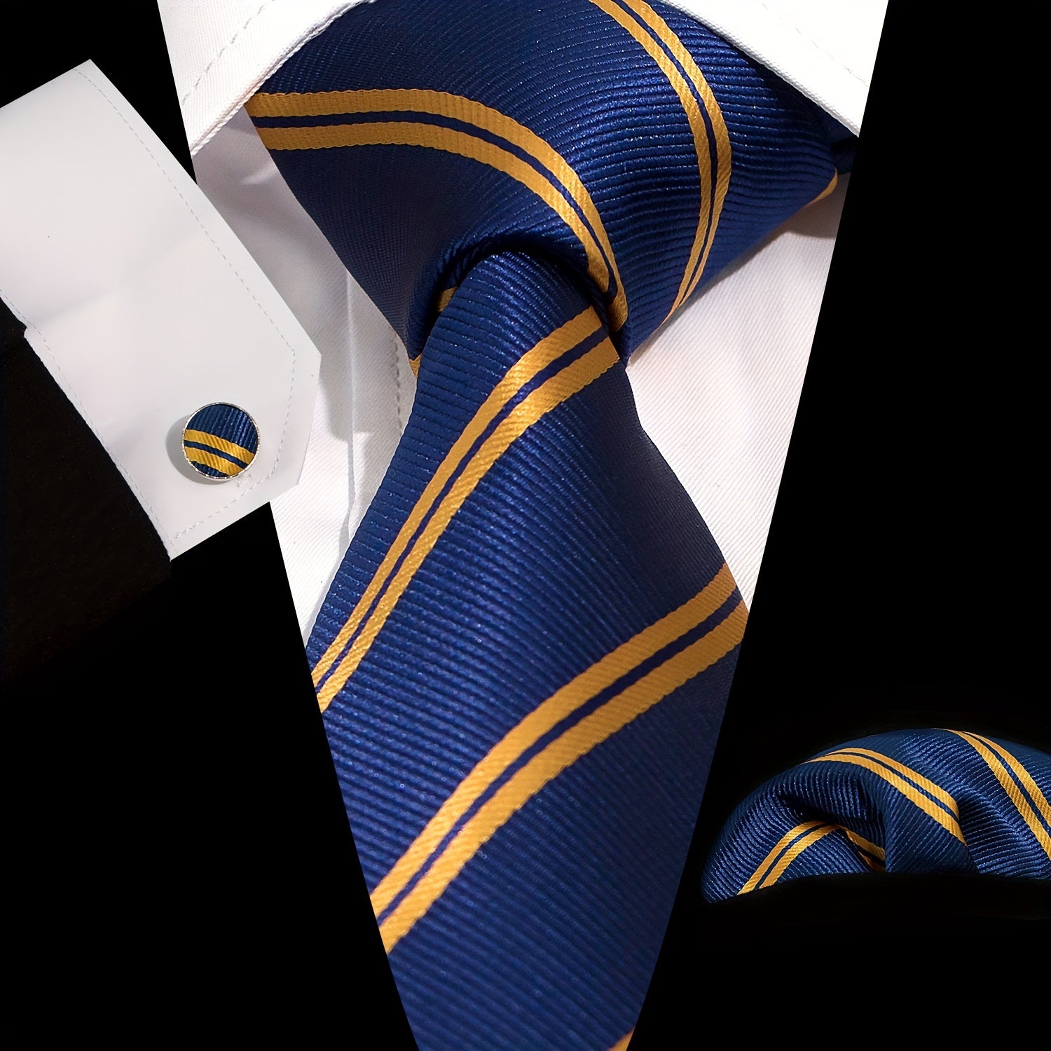 Classic Necktie Pocket Square And Hanky Cufflinks Set For Men