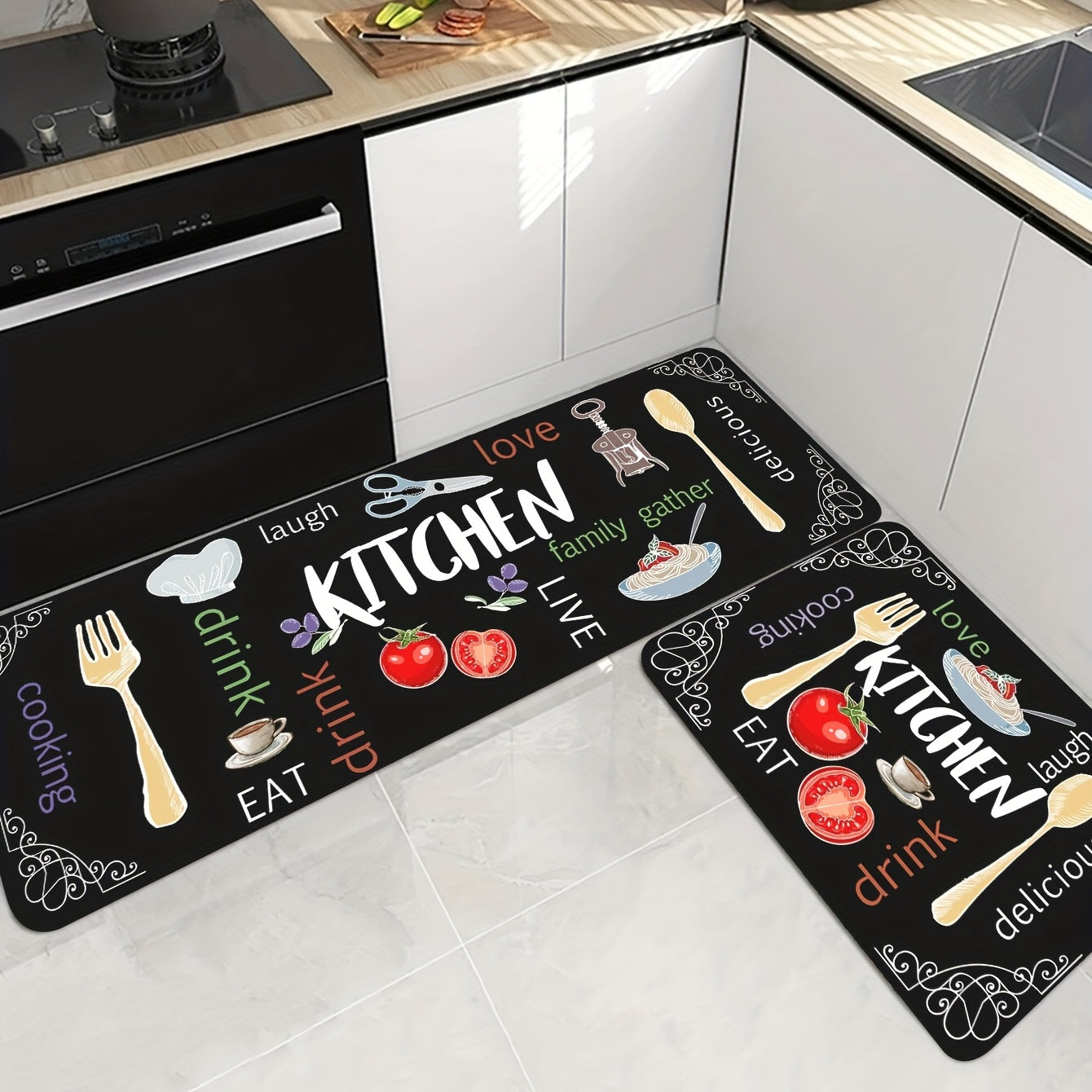 Non Slip Kitchen Rug with Digital Printed Letters