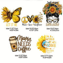 5Pcs Sunflowers Iron On Transfers for T Shirts - Spring Heat Transfer Sticker