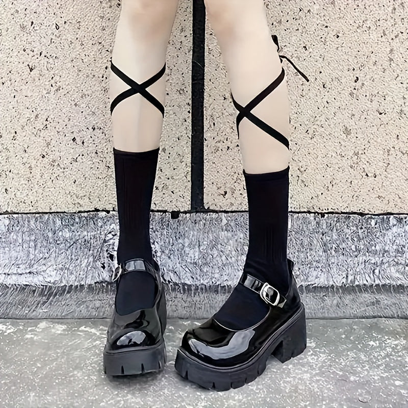 Solid Strappy Socks Comfy & Breathable Women's Stockings