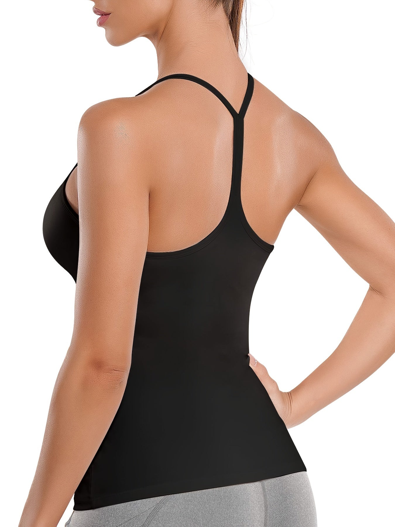 Tank Top w/Built-In Bra Racerback Running Sports Cami