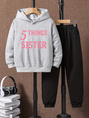 2pcs Boys Hoodie Sweatshirt & Sweatpants Set Kids Casual Outdoor Clothes