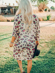Leopard Print Long Length Open Front Cardigan Fall Winter Coat