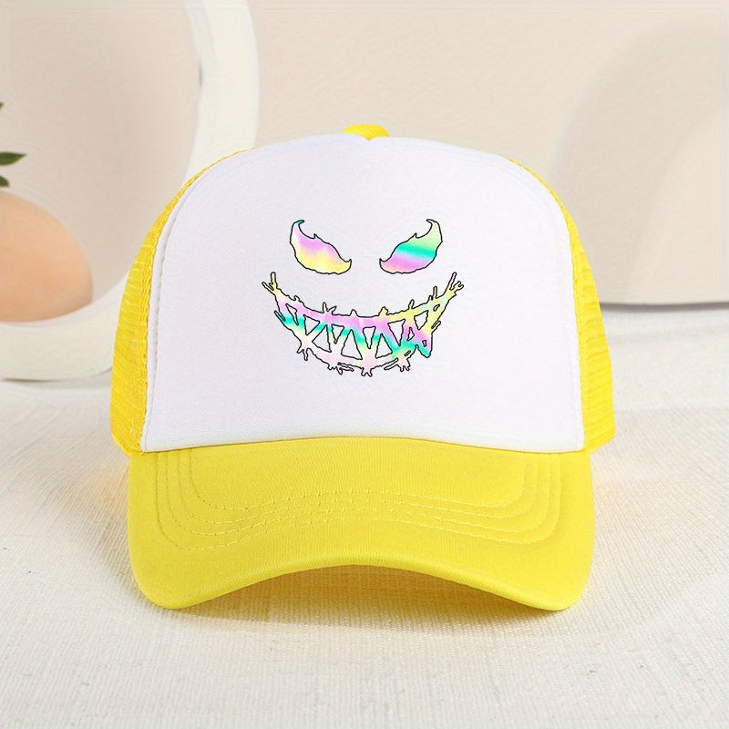 Devil Face Stitching Mesh Cap Sun Protection Breathable Cap