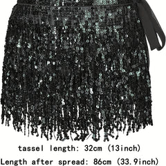 Y2K Sequin Tassel Hip Skirt Belly Dance Wrap Party Costume