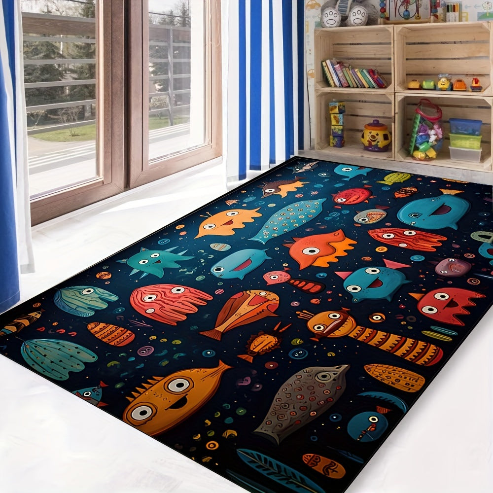 Ocean Themed Non Slip Rug Soft Washable Colorful for Kids Bedroom