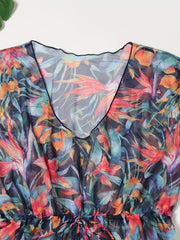 Floral Print V Neck Cover Ups Plus Size
