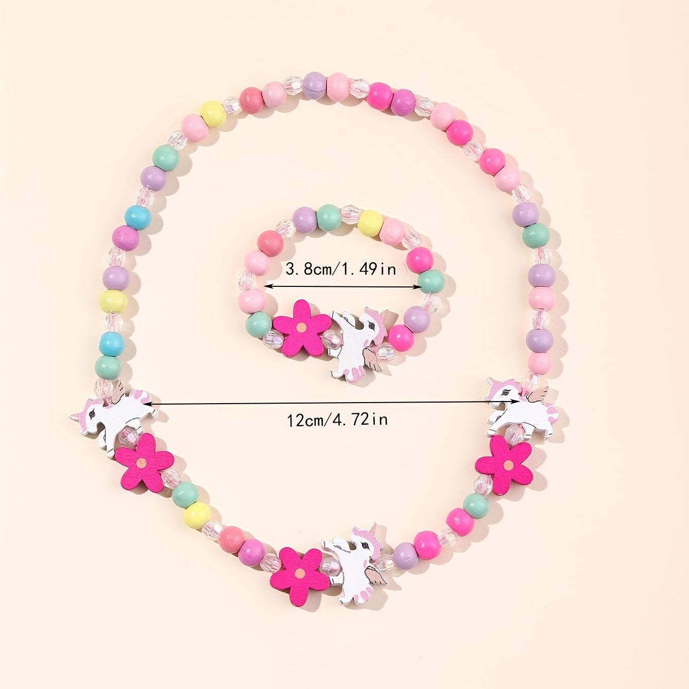 2pcs Unicorn Mermaid Beaded Bracelet Necklace Set for Girls