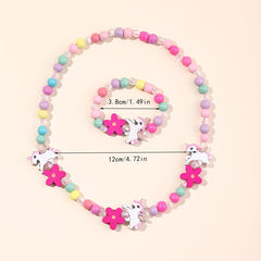 2pcs Unicorn Mermaid Beaded Bracelet Necklace Set for Girls