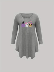 Halloween Nightdress Women's Plus Witch Hat Long Sleeve Sleep Dress