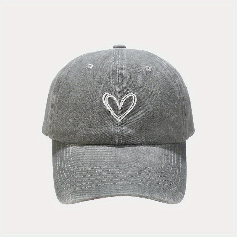 Cotton Vintage Heart Embroidered Baseball Cap Adjustable Dad Hat