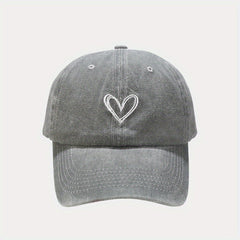 Cotton Vintage Heart Embroidered Baseball Cap Adjustable Dad Hat