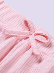 Girls Ribbed Knit Tank Crop Top & Bow Track Shorts Sport Set Kids Summer