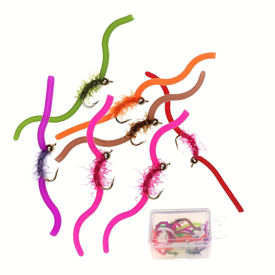 10pcs Squirmy Wormy Fly Trout Fishing Lures with Brass Bead