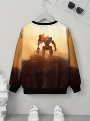 Robot & Man Print Kid's Sweatshirt Unisex Pullover Long Sleeve Top
