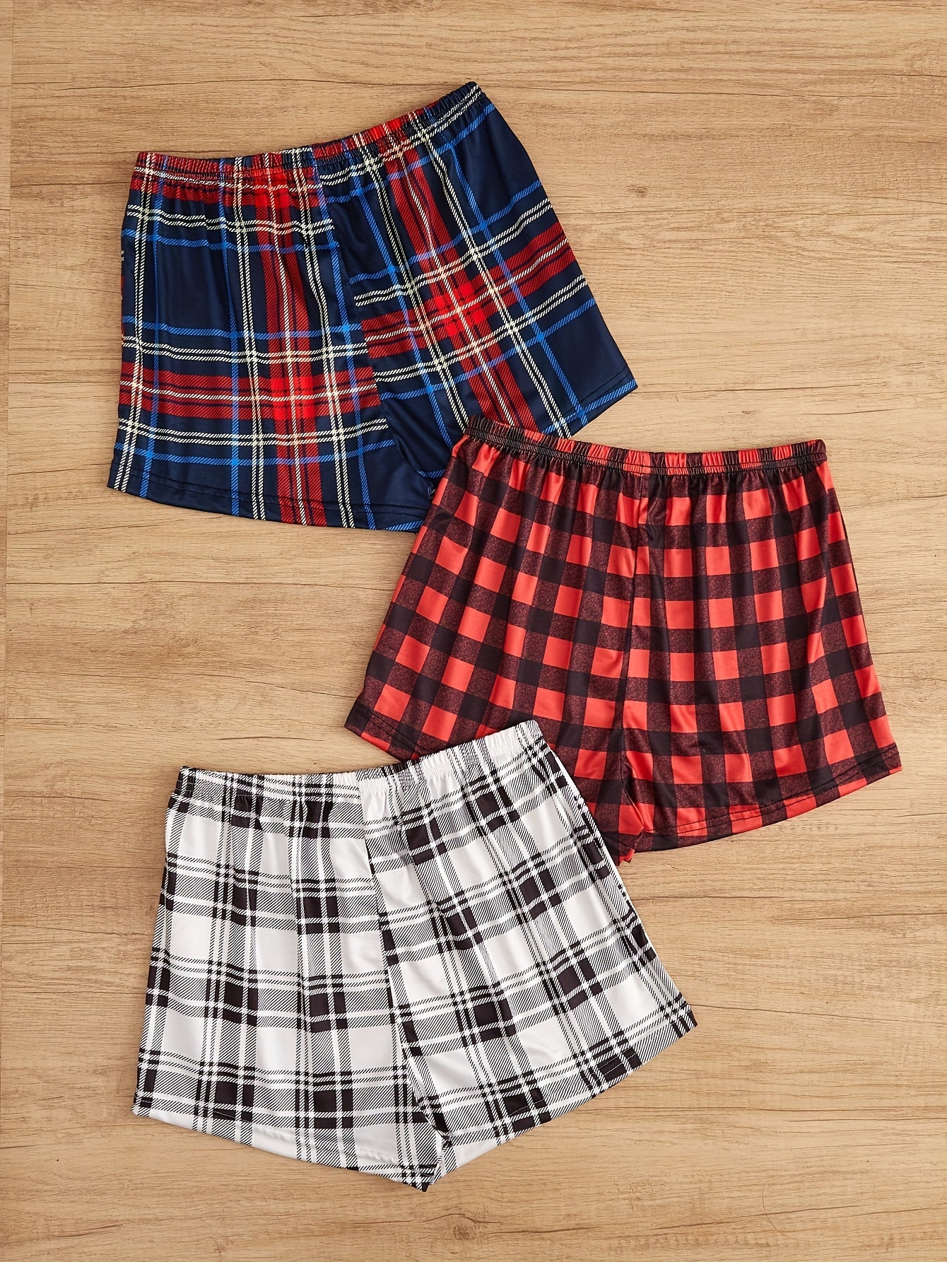 3pcs Plaid Sleep Bottoms Soft & Comfy Elastic Waistband Shorts Women's Sleepwear