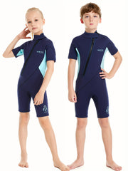 Kids Short sleeve Swimwear Zipper Front Elastic Swimsuit For Boys Girls