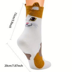 Teen's Kitten Pattern Knit Socks Soft Crew for Outdoor