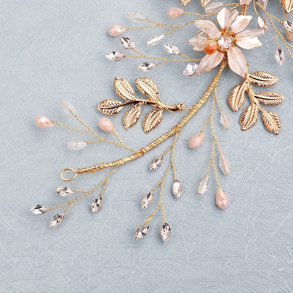 Flower & Rhinestone Hair Clip Braided Barrette Wedding Headwear