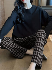 Cozy Pajama Set Long Sleeve Top & Plaid Pants Women's Sleepwear