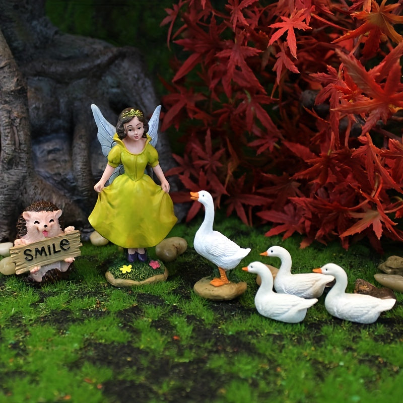 6pcs Flower Fairy Dolls & Baby Ducks Figurines for Fairy Garden Decor