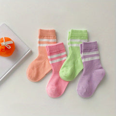 Girls Kids Cotton Blend Stripe Crew Socks for Spring & Summer
