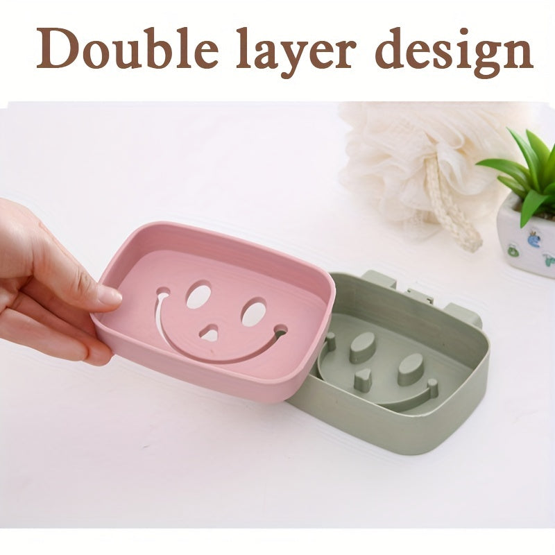 Smiling Face Double Layer Soap Holder Wall Mounted Soap Dish Plastic Soap Tray