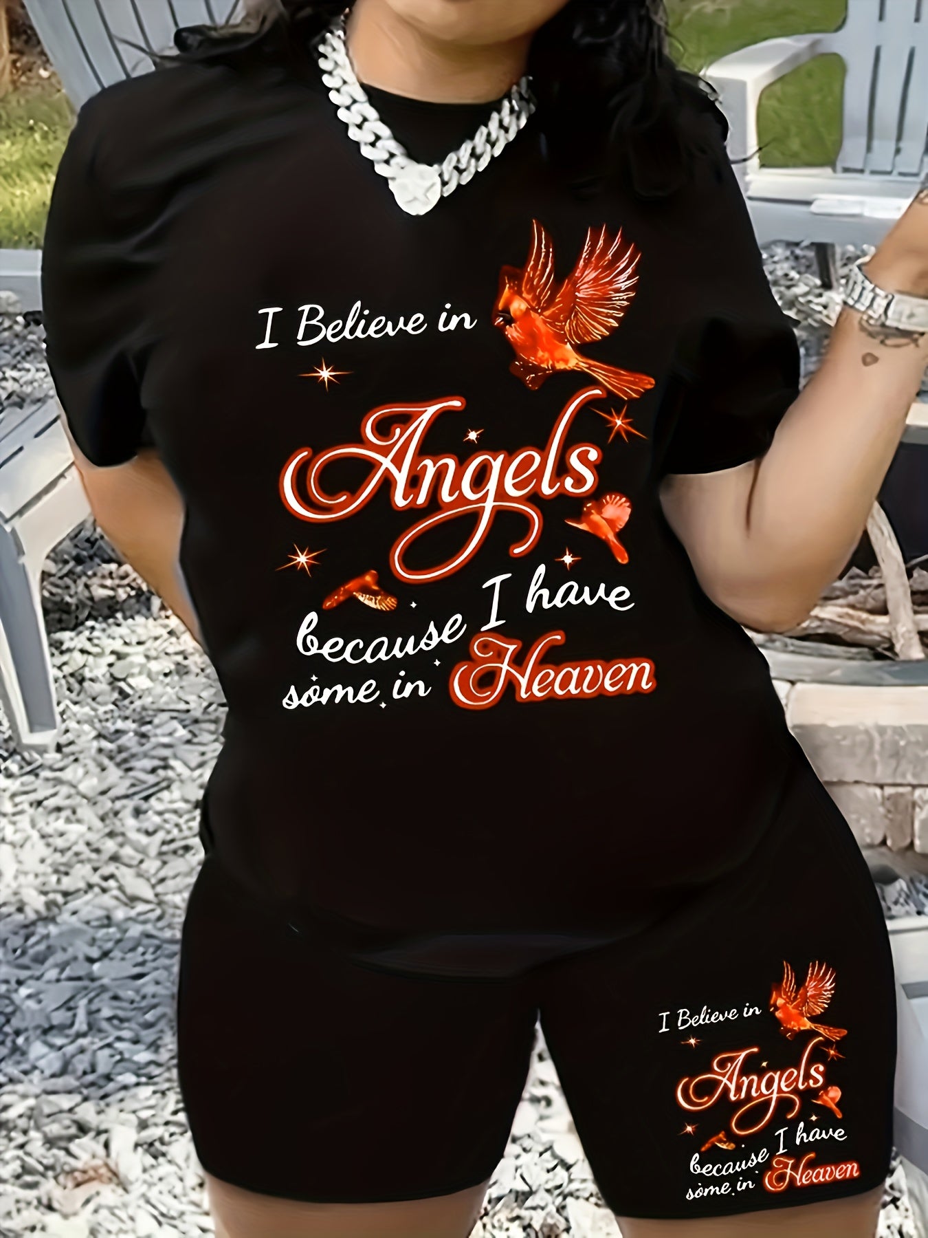 Heart & Butterfly Print Tee & Shorts Set