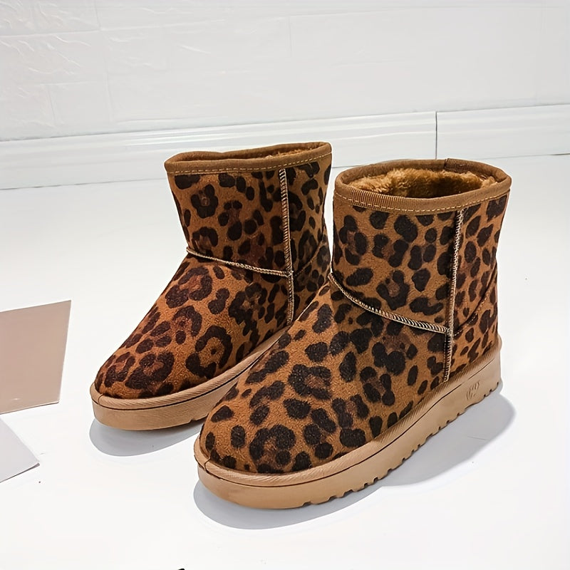 Leopard Print Plush Lined Thermal Snow Shoes Fall Winter Keep Warm