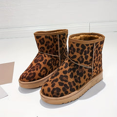 Leopard Print Plush Lined Thermal Snow Shoes Fall Winter Keep Warm